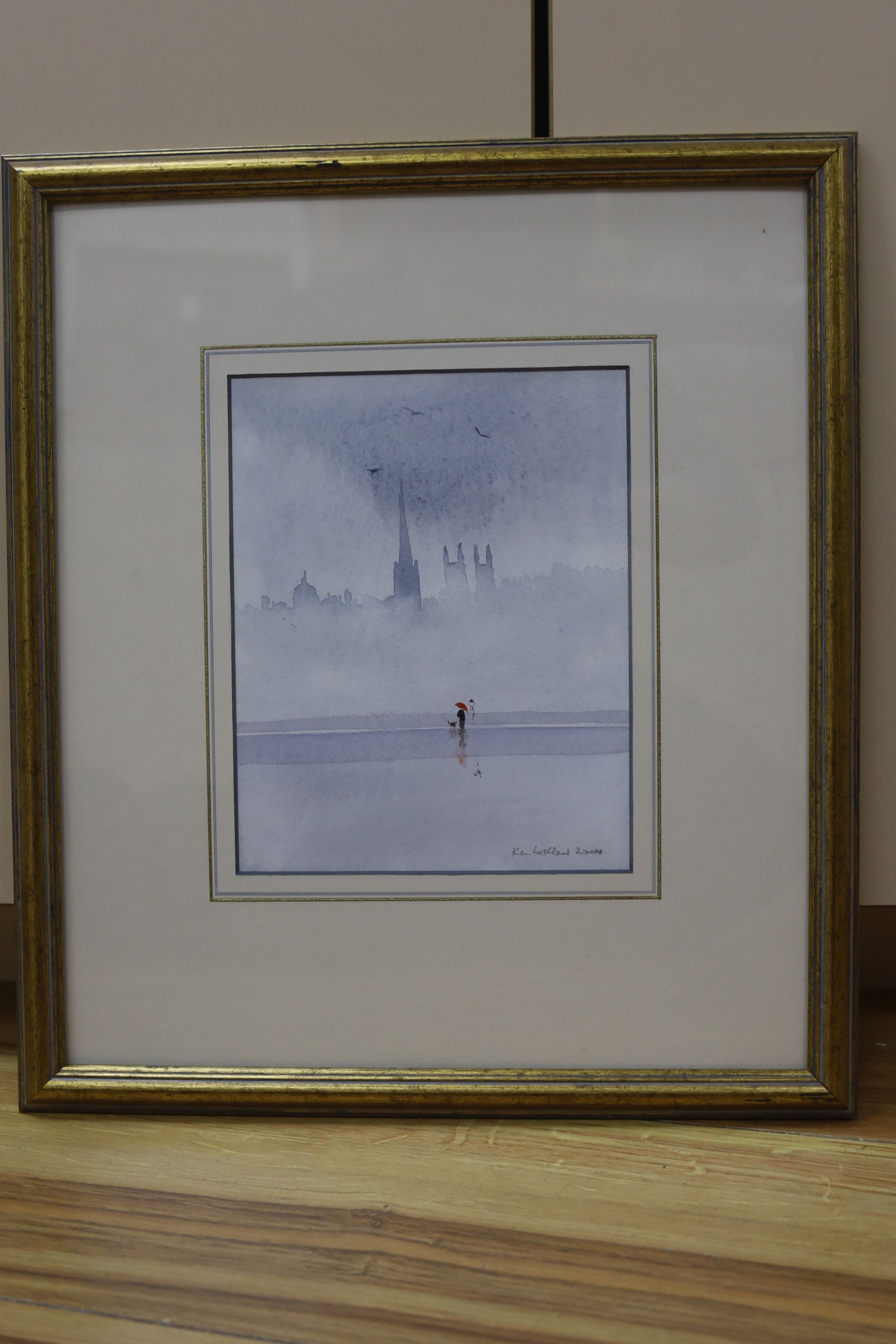 Ken Lochhead (1936-), watercolour, Edinburgh skyline, signed and dated 2004, 18 x 14cm